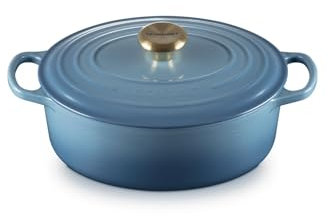 Le Creuset Cocotte en Fonte Émaillée Signature avec Couvercle, Ø 27 cm, Ovale, 4.1 L, 4.425 kg, Chambray, 21178274344441