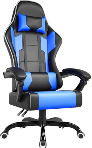 Airfish Bürostuhl Ergonomisch Gaming Stuhl Massage Gaming Sessel mit Kopfstütze Massage-Lendenkissen, Gepolstert Gaming Chair, Drehsessel,150kg Kapazität,Schwarz Blau