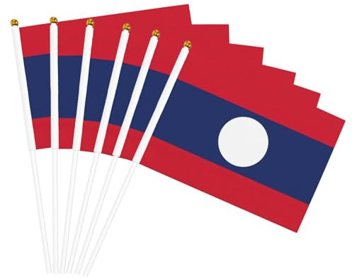 Mini drapeau du Laos sur bâton - 12,7 x 20,3 cm - Décoration de fête, défilés, festival, événement, célébration