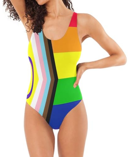 Nexawaveo Costumi da bagno estivi donna intersessuale orgoglio bandiera un pezzo a forma di U controllo pancia schiena piccolo, Bandiera Intersex Pride, M