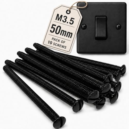 M3.5 x 50mm Black Slotted Head Electrical Machine Screws - Pack of 10
