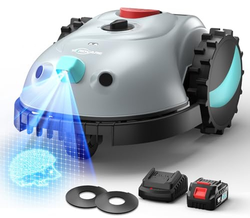 YARDCARE V100 Robot Tagliaerba a Batteria con Navigazione Visiva, Rilevamento di 150 Ostacoli, Robot Tosaerba Fino a 150 m², Robot Tosaerba con Strisciamagnetica, Lame di Ricambio