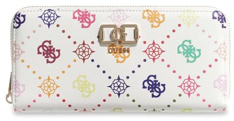 GUESS Porte-Monnaie Emelie Logo SLG Zip Around Wallet Multi Logo Blanc