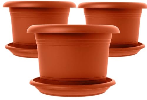 LIVINJA Blumenkübel Groß Außen 3er Set 60cm Pflanzkübel Blumentopf Terracotta Frostsicher UV-Beständig Made in Germany mit Untersetzer