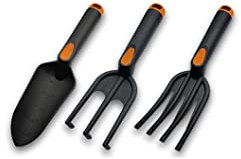 3-tlg. Gartenwerkzeugset aus Fiberglas sehr leicht und robust Blumenkelle Blumenrechen Blumengabel
