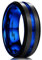King Will DUO Mens 7mm Black Matte Finish Tungsten Carbide Ring Blue Beveled Edge Wedding Band 10