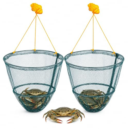 Hillington Set of 2 Crab Drop Net - Collapsible Crabbing Kit with Bait Spring Clip & Rot-Proof Rope - Crabbing Net for Catching Fish, Prawn, Lobster, Crayfish Trap, - Heavy Duty Portable Fish Trap