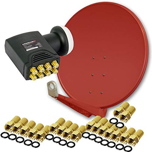 Premium X DELUXE100 Satellitenantenne 100 cm Aluminium in Ziegelrot Offset Antenne HDTV 3D 4K Deluxe Octo LNB Sat