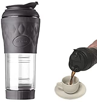 pressca Portable Cafetiere Small French Press with Reusable Filter, Coffee and Tea Infuser, Manual Press System, Compatible Ground Coffee, Compact Travel Coffee Maker 350 ml
