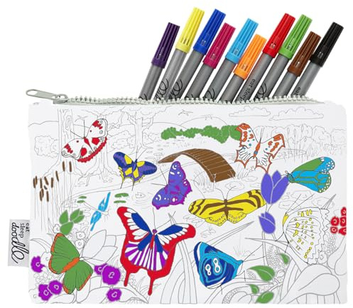 eatsleepdoodle Butterfly Washable Colouring Pencil Case, 10pk Wash Out Pens