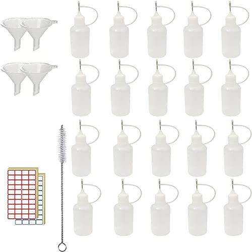 XIAONAN 20pcs Needle Bottle Applicator 20ml Needle Tip Glue Bottle Precision Tip Applicator Bottles Additional 4 Mini Funnel, for DIY Quilling Craft, Acrylic Painting(White)