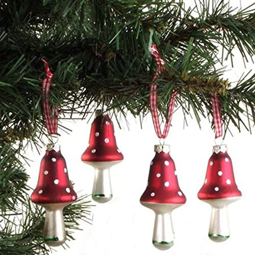 BURI Weihnachtsbaumschmuck Pilz 4er Set Christbaumkugeln Anhänger aus Glas Weihnachtsdeko Fliegenpilz 8cm Christbaumschmuck zum Anhängen Baumschmuck rot