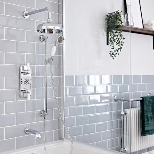 MILANO Mixer Valve 200mm Shower Head Riser Rail Bath Spout Chrome