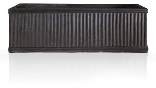 IDEALIST Large 70cm Window Box | Dark Grey Ribbed Reinforced Stone Windowsill Planter | Vintage Faux Lead Rectangular Plant Pot with Drainage Holes H23 L70 W23 cm, 22 litres