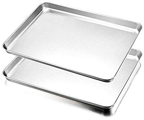HaWare - Juego de 2 bandejas para horno de acero inoxidable, 40 x 30 x 2,5 cm, bandeja rectangular para hornear y servir, no tóxica y saludable, fácil de limpiar y apta para lavavajillas