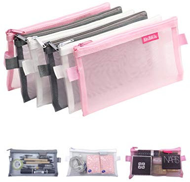 Derbway 6 Stück Federmäppchen, DREI Farben Große Kapazität Mesh Mäppchen mit Reißverschluss, Make-up Tasche, Bleistiftbeutel für Schule und Büro (Groß)