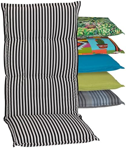 Beo® Hochlehner Gartenstuhl-Auflagen Turin | Waschbar & Atmungsaktiv | UV-beständig | Made in EU nach Öko-Tex Standard | 118x46x8 cm | Hochwertige Sitzkissen Outdoor