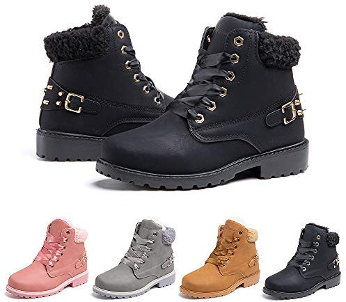 Stivali Invernali Donna Scarpe da Neve Stringati Pelliccia Caldo Snow Boots Caviglia Stivaletti Piatto Outdoor Stivali Nero 38