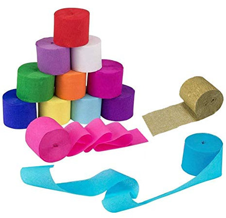 10 Rollen Bunt Krepppapier Rollen 25m x 4.5 cm Kreppbänder Crepe Paper Creppapier zum Basteln für Hochzeit Taufe Party Geburtstagsfeier und Abschlussfeier Weihnachten Dekoration