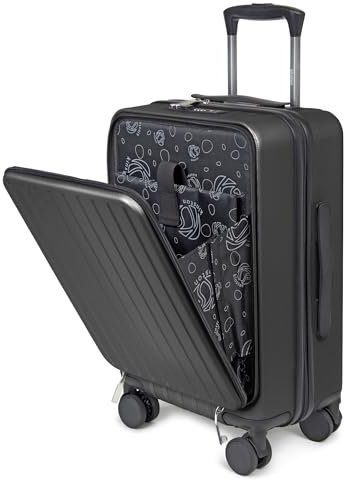 Kinston - Kabinenkoffer 41 l mit Laptopfach – Handgepäck Trolley starr und leicht, 4 Rollen, Doppelrollen um 360° drehbar und Schloss mit Zahlenschloss – Schwarz