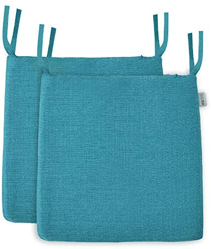 BALCONY & FALCON 2er Set Stuhlkissen, Memory Foam Stuhlkissen x 1, Exquisites Stoff Stuhlkissen x 1, Leinenoptik Stuhlauflage Sitzpolster Auflage für Stühle in Haus und Garten Kollektion Lakeblau