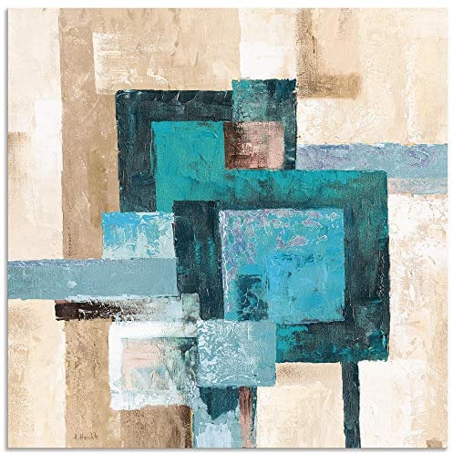ARTland Wanddeko Wandbild Alu Verbundplatte für Innen & Outdoor Bild 100x100 cm Quadratisch Modern Abstrakte Bilder Muster Gemälde Abstrakt Türkis U1TL