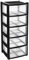 VTL® 5 Plastic Storage Drawers - Large Tower - Black Colour - Tall Tower
