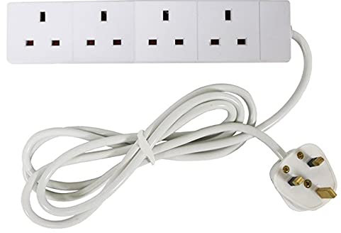 Extension Lead 4 Way, Surge Protection Power Strip, Wall Hanging Extension Cable, Power Adaptor With UK Plug, Extension Cord, Wall Mountable for Home, Office, and More (2M)