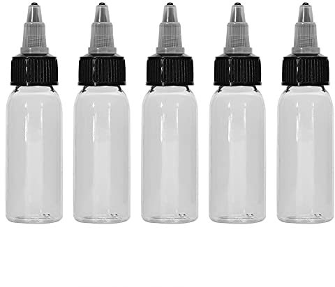 Agatige 5 Pack Empty Tattoo Bottles, 30ml Clear Empty Plastic Ink Bottles with Twist Cap Tattoo Squeeze Bottle Mixing Bottle Tattoo Pigment Container Tattoo Accessories for Tattoo Artists