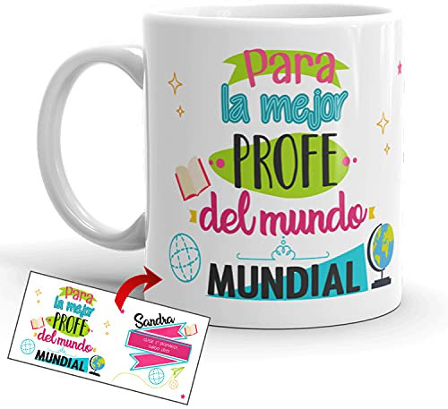 Kembilove Taza regalo Profesora personalizada – Tazas Desayuno para Fin de Curso con Mensaje Para la mejor profe del mundo – Regalos originales para Profesores y Maestros