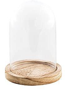 Chaks Cloche Verre sur Support Bois Paulownia 10X13.7CM, Beige