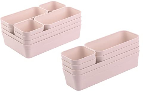 Engelland - Schubladen-Organizer Set, 14-teilig, Farbe: Rosa, universell verstellbar, Aufbewahrungs-Box, Einteiler, Trenn-System, Utensilien, Stauraum, Wohn-Badezimmer, Kunststoff, BPA-frei