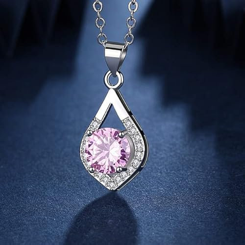 DJMJHG Collier de Mode Bijoux en Argent Forme de Goutte d'eau Saphir Pierre précieuse Pendentif Femmes Mariage fiançailles fête Rose