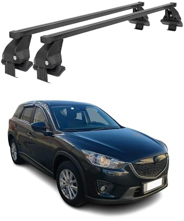 OMAC Dachträger Querträger Stahl für Mazda CX-5 I 2013-2016 – Abschließbar – City-Crash-getestet – DIN 75302:2019 – ISO/PAS 11154:2006 – Max. 50 kg Schwarz