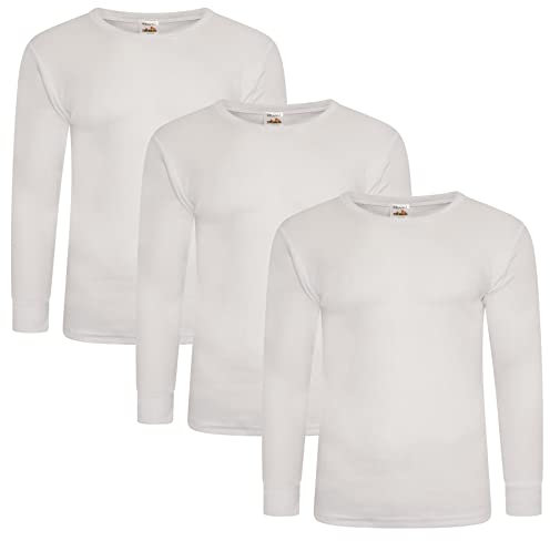 Keanu Mens Thermal Long Sleeve Top - Pack of 3 - Winter Warm Brushed Underwear Long Sleeve Top Baselayer - Sizes S M L XL 2XL (White, Medium)