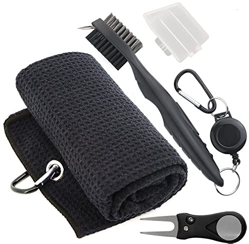 Golf-Zubehör-Set, Golfschläger-Reinigungsset – Mikrofaser-Waffelmuster, Golf-Handtuch mit Clip, Golfschlägerbürste, Rillenreiniger & Clip, Golf-Pitchgabel mit Marker – Golf-Zubehör für Männer und