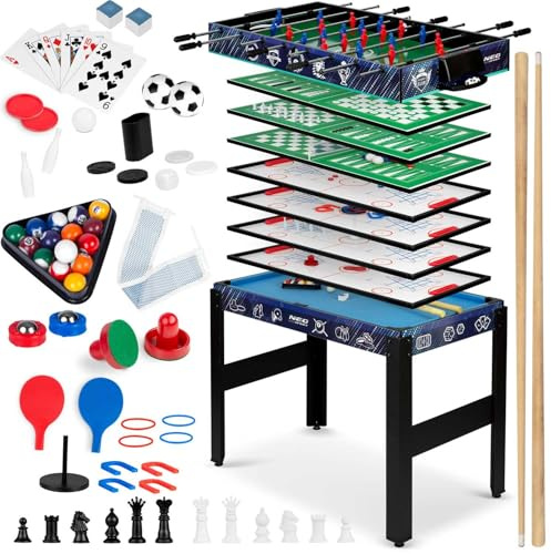 Neo-Sport Multi Spieltisch 12in1, Tischfußball, Tischflagge, Cimberg, Billard, Kontrolle, Bowling, Schach, Karten, 106 x 59 x 90 cm