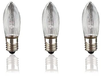 hellum Ersatz-Kerzen für Schwibbogen, 3 Stück 12V 3W Riffelkerze für Weihnachtsbaum Kerzen Lichterketten innen mit 20 Brennstellen, Birnen für Lichterbogen E10/ 12V/ 3W/ 22 Lumen 714456