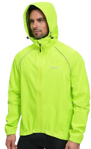 BERGRISAR Herren Fahrradjacke Wasserdicht Atmungsaktiv Fahrrad Regenjacke mit Kapuze Leich Windbreaker Laufjacke Wanderjacke Grün Mittel