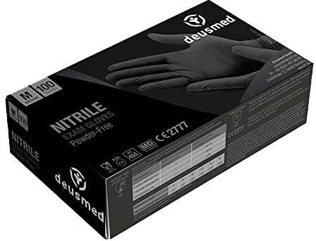 DEUSMED® Einweghandschuhe schwarz, Nitrilhandschuhe L, Einmalhandschuhe mit 500 Stück / 5 Boxen, Handschuhe Einweg, puderfrei, latexfreie Gummihandschuhe, Nitril Handschuhe in S, M, L, XL verfügbar