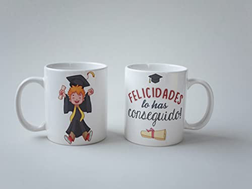 Taza para Graduación chico - Taza Felicidades lo has Conseguido - Regalo Original- Fin de Curso- Taza Desayuno/Café - Céramica 350ml