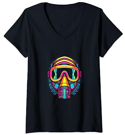 Damen Schnorchelmaske Schnorchel Tauchmaske Schnorchel Taucher Pop Art T-Shirt mit V-Ausschnitt