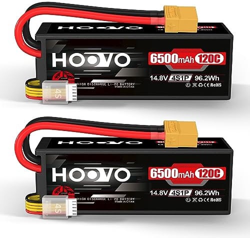 HOOVO 4S Lipo Akku 14,8V 6500mAh 120C RC Battery Hardcase mit XT90 Stecker für RC Buggy Truggy Crawler Monster Car Boat Racing Drone UAV Drohne FPV Hobby(2 Stück)
