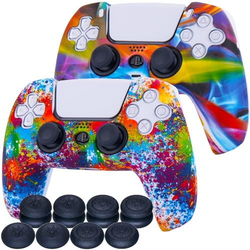 9CDeer Lot de 2 coques de protection épaisses en silicone pour manette de PS5 Motif arc-en-ciel
