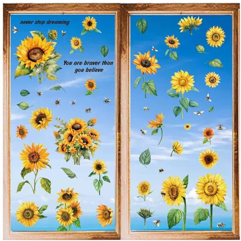 craspire 8 Stile Sonnenblumen-Fensteraufkleber, Bienen-Wandaufkleber, Abziehen Und Aufkleben, wasserdichte, Selbstklebende PVC-Aufkleber, Dekor Für Kühlschrank, Schlafzimmer, Wohnzimmer, Küche