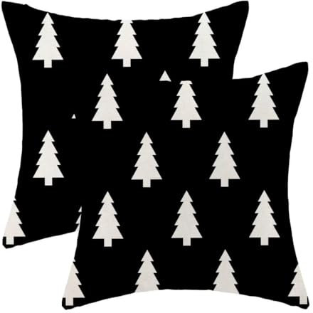 BETGINY Weihnachts-Kissenbezüge, 50,8 x 50,8 cm, 2 Stück, schwarz und weiß, Weihnachtsbaum, geometrisch, dekorativ, Leinen, Winter, Weihnachten, Kissenbezüge für Schlafzimmer, Zuhause, Sofa