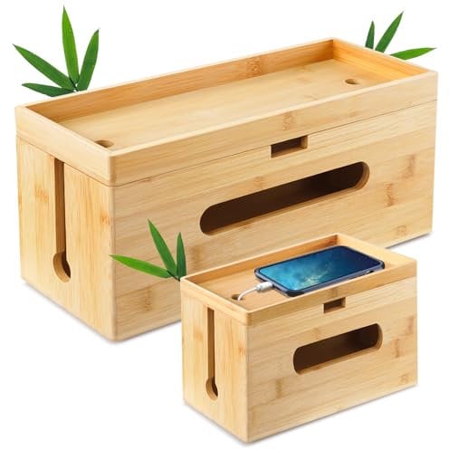 Otauoaea 2 Caja Cables en Madera - Caja Organizadora de Gestión de Cables - Oculta y Guarda los Cables - Caja Recoge Cables Mesa y Escritorio