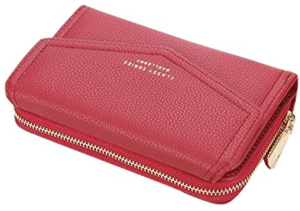 Skyearman Portefeuille Femme Cuir Moyen Porte Monnaie Femmes Fermeture Éclair Poche à Monnaie Porte-Cartes avec 10 Compartiments pour Cartes Portefeuilles Pochette Femme (Rouge)
