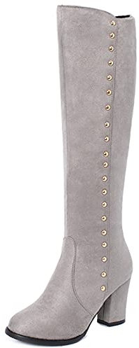 CHICMARK Stivali da cavaliere alti al ginocchio con tacco a blocco e punta rotonda, grigio., 45 EU