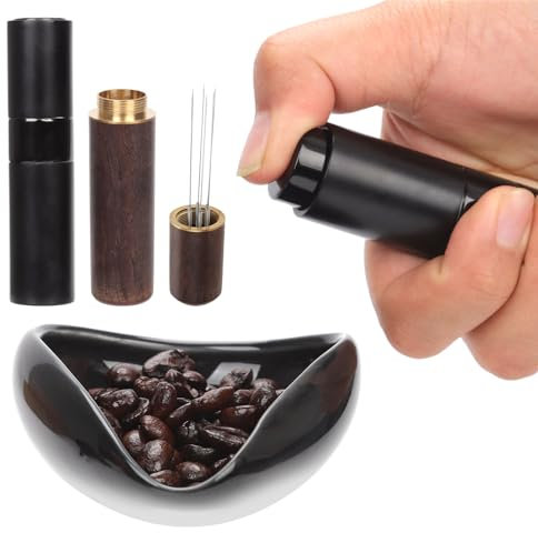 4-Piece Coffee Bean Dosing Cup, Spray Bottle, Espresso Stirrer Tool, Teaspoon Set, Ceramic Coffee Dosing Vessel Tray Kit Coffee Bar Accessories for Coffee Lovers (Up to 35g Coffee Bean)